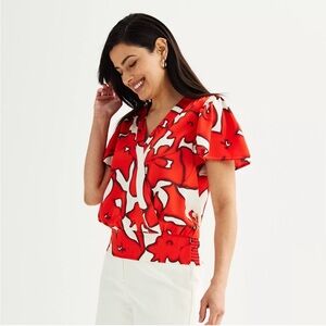 Nine West Banded Flutter Sleeve V-Neck Top